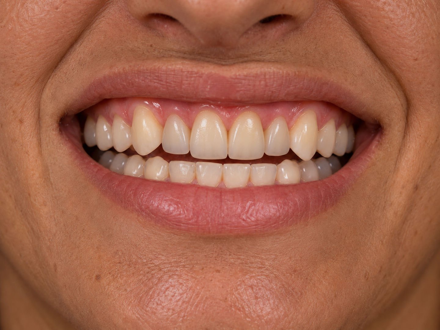 Apr&egrave;s : sourire de face avec les incisives sup&eacute;rieures remplac&eacute;es